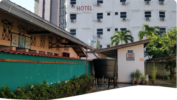 Rainwater harvesting system installed in school toilet building 