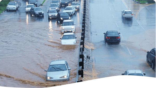 Flooded roads after a heavy downpour